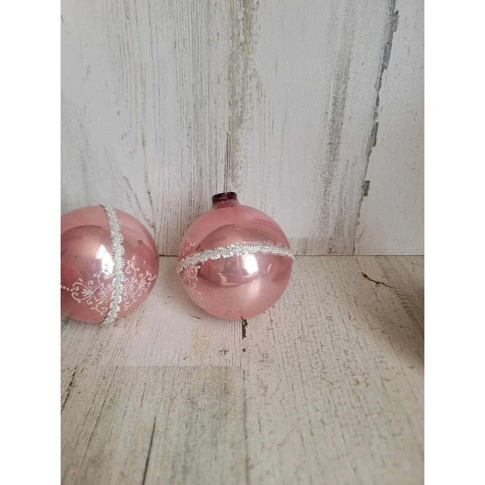 Vintage rose lace pink ball glass ornament Xmas set unique home